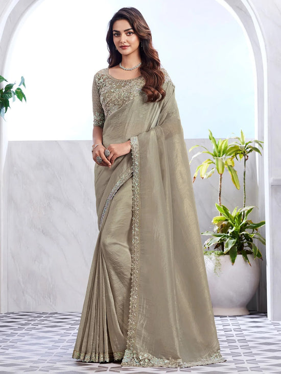 Saree Mall Women's Georgette Olive Embellished Designer Saree With Blouse Piece-SILVER29009