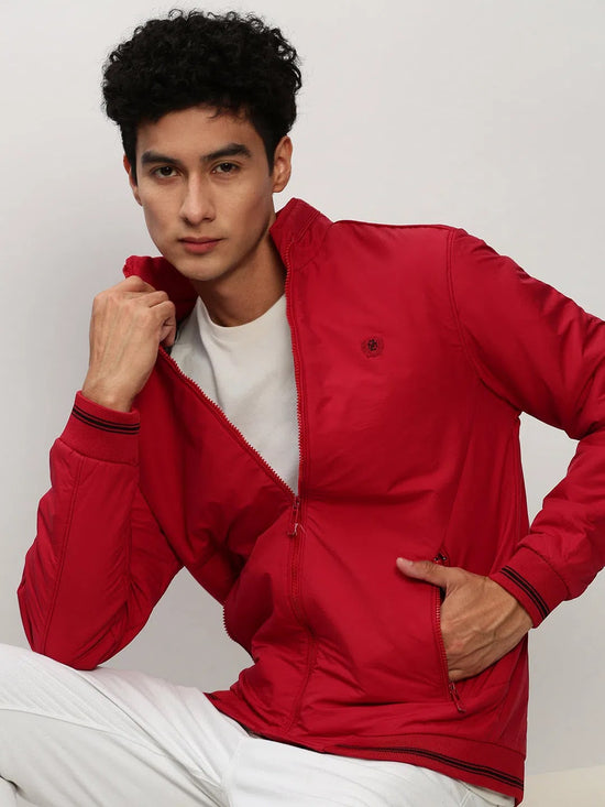 Men Red Solid Casual Bomber Jackets-ZD-3300-Red