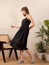 Women Black Schiffli Strappy Midi Dress