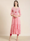 Women Pink Floral Anarkali Kurta-AT-A678-LG-Pink