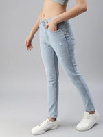 Women's Blue Solid Denim Slim Jeans-GZ-5126A-Blue