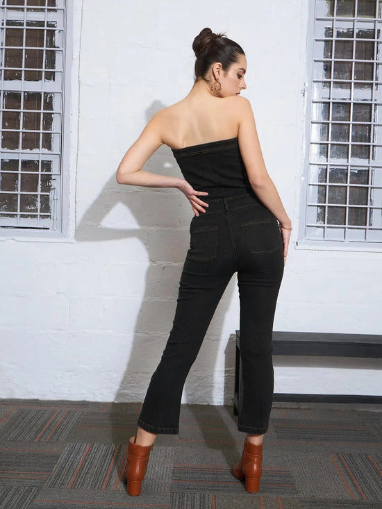 Women Black Denim Corset Jumpsuit