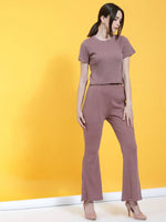 Rigo Self Textured Crop Top & Bell Bottoms With Pockets Co-Ord Set-WTRKST1020-L