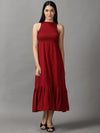 Women's Maroon Solid Fit and Flare Dress-AE-15669-Maroon