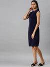 Women Navy Blue Solid A-Line Dress-AE-9883-Navyblue