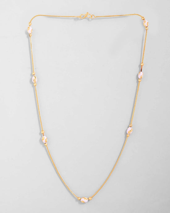 Gold Plated Chain with White Hand Crafted Beads-VOJ419