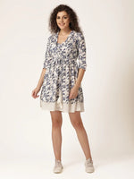 Two layer Short collar Dress in Off white and Blue