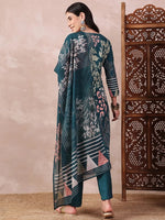 Ahika Women Teal Silk Blend Abstract Printed Straight Kurta Trouser With Dupatta-PKSKD2547TIL