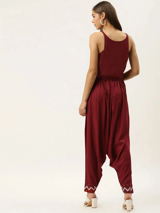 Crop top with Dhoti Pants in Maroon