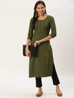 Women's Olive Solid Straight Kurta-SKC-3127-Olive