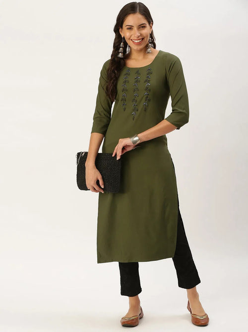 Women's Olive Solid Straight Kurta-SKC-3127-Olive