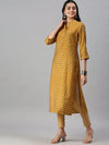 Women's Yellow Printed Straight Kurta-BCCK827-Mustard