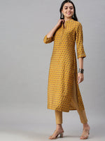 Women's Yellow Printed Straight Kurta-BCCK827-Mustard