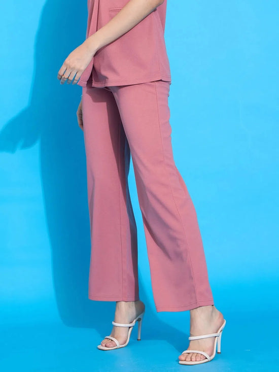 Women Pink Pleated Straight Pants