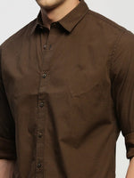 Men Brown Striped Shirt-HEPTAGON-1776-Brown