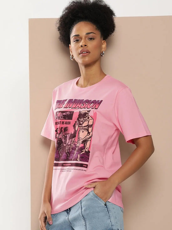 Difference of Opinion Pink Graphic Oversized T-Shirt-DOWMN320PINK-XS