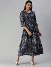 Women Navy Blue Printed Dress-AE-9907-Navybluewhite