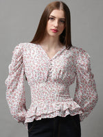 Women's White Printed Top-AE-7057-White