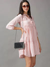 Women's Peach Striped Fit and Flare Dress-AE-15712-Peach