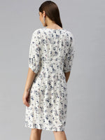 Women White Printed A-Line Dress-AE-9892-Whitenavyblue