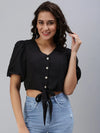 Women's Black Solid Crop Top-SH-7172-Black