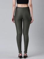 Women Olive Solid Skinny Fit Jeggings-ANX-77-Olive