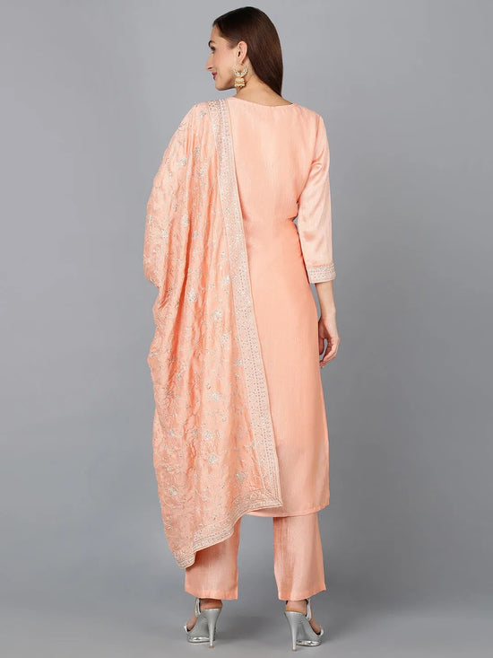 Peach Silk Blend Embroidered Party wear Suit