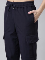 Women Solid Slim Fit Navy Blue Joggers Track Pant-AE-10905-Navyblue