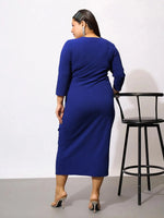 Women Royal Blue Glitter Front Ruched Bodycon Dress