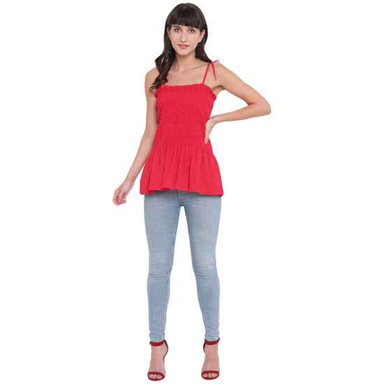 Aawari Cotton Plain Strap Crop Top For Girls and Women Red-AM077-Red