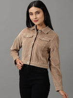 Women's Khaki Solid Open Front Jacket-IM-10550-Khaki