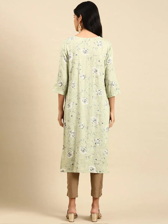 Women's Green Printed Straight Kurta-HO-1919-Green