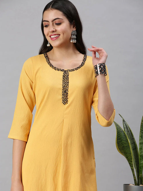 Women's Yellow Solid Straight Kurta-SKC3164-Yellow