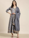 Women Blue Floral Anarkali Kurta-FS-2921-Blue