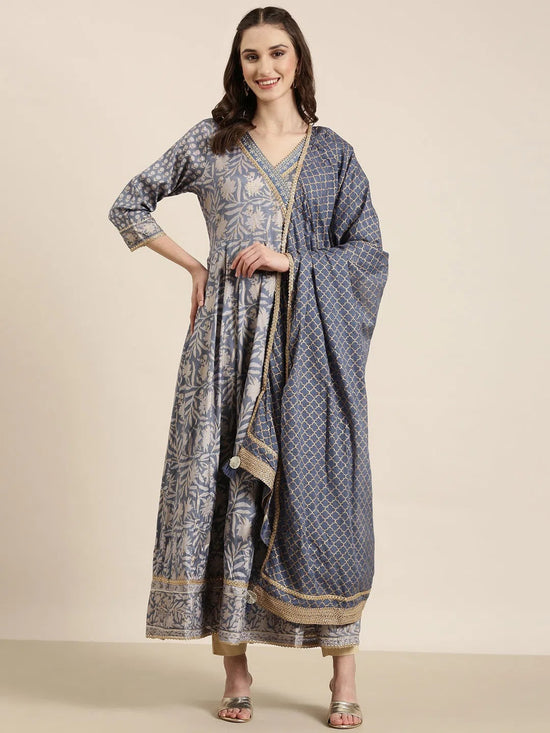 Women Blue Floral Anarkali Kurta-FS-2921-Blue