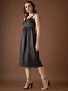 Corset Yoke Midi Dress in Black Color