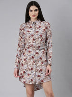 Women Beige Floral Shirt Dress-AE-4232-Beige