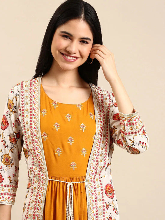 Women's Mustard Printed Straight Kurta-GW-3128-Mustard