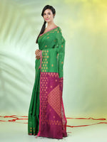 Green Cotton Saree With Geomatric Patterns-MA66BCT43830035