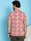 Venitian Men Mercerised Polo Neck All Over Printed Pink T-Shirt With Pocket