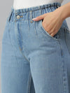 Women's Blue Solid Wide Leg Denim Jeans-GZ-5064A-Blue