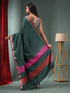 Emerald Green Blended Silk Handwoven Saree With Temple Zari Border-MA50BSL01660149