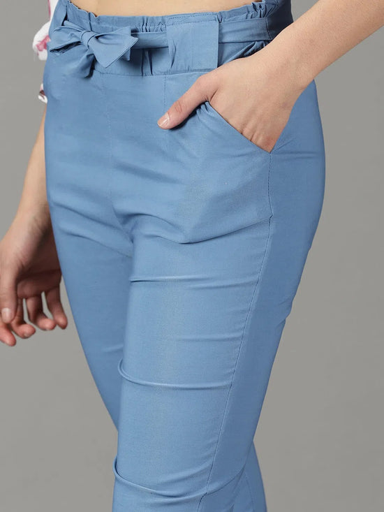 Women's Blue Solid Trouser-AE-7045-2-Blue