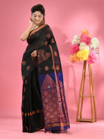 Black Cotton Blend Handwoven Saree With Nakshi Designs-MA51BCT431380013