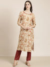 Women Beige Floral Kurta Set-DW-3566-Beige