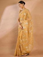 Saree Mall Women's Georgette Beige Embellished Designer Saree With Blouse Piece-SRENIK1733D