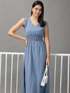 Women's Blue Solid A-Line Dress-AE-15649-Blue