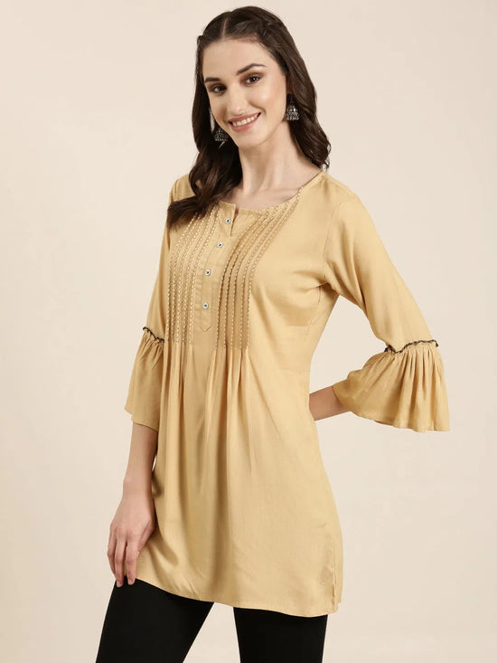 Women Beige Solid A-Line Kurti-NJ-3748226-Beige