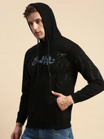 Men Black Printed Casual Hoodie-BP-1414-Black