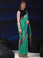 Saree Mall Women's  Blend Teal Blue Woven Design Designer Saree With Blouse Piece-SGITRIUS03I